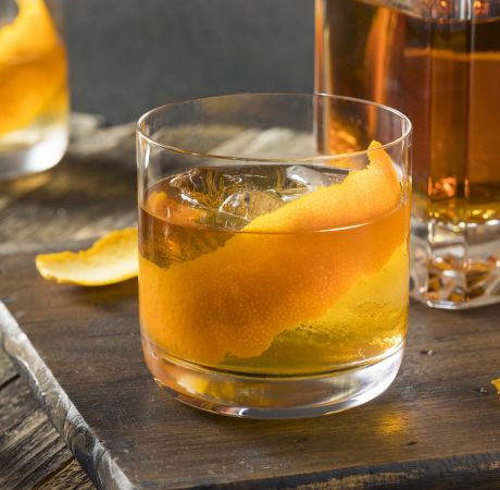 Cold Alcoholic Old Fashioned Bourbon Whiskey Cocktail
