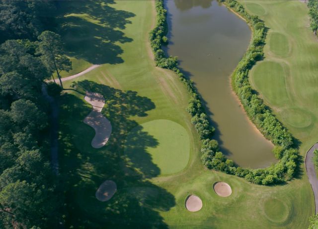 Ariel view of green golf course